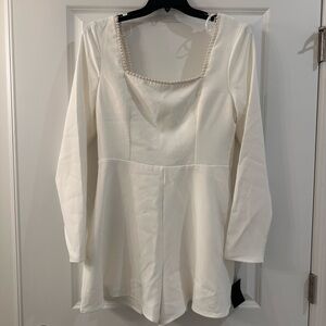 NWT- Lulu's Cream Long Sleeve Blouse with Pearl Neckline